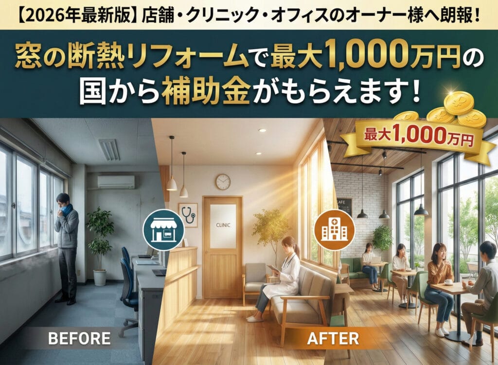 【先進的窓リノベ2026事業】店舗・クリニック・福祉施設のオーナー様へ朗報！ 窓の断熱リフォームで最大1,000万円、国から補助金がもらえます！