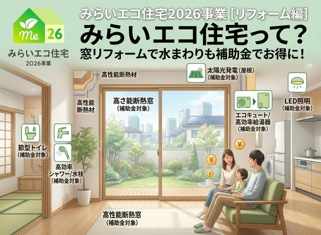 【2026年補助金情報】「みらいエコ住宅」って？？窓リフォームで水まわりもお得に！